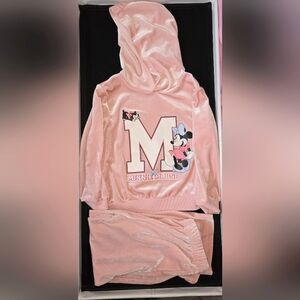 4T Minnie Mouse Pink Velour Hooded Outfit 2 Pieces